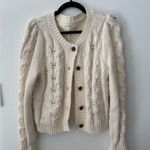 Anthropologie Cream Cable Knit Button-Front Women's Sweater Cardigan